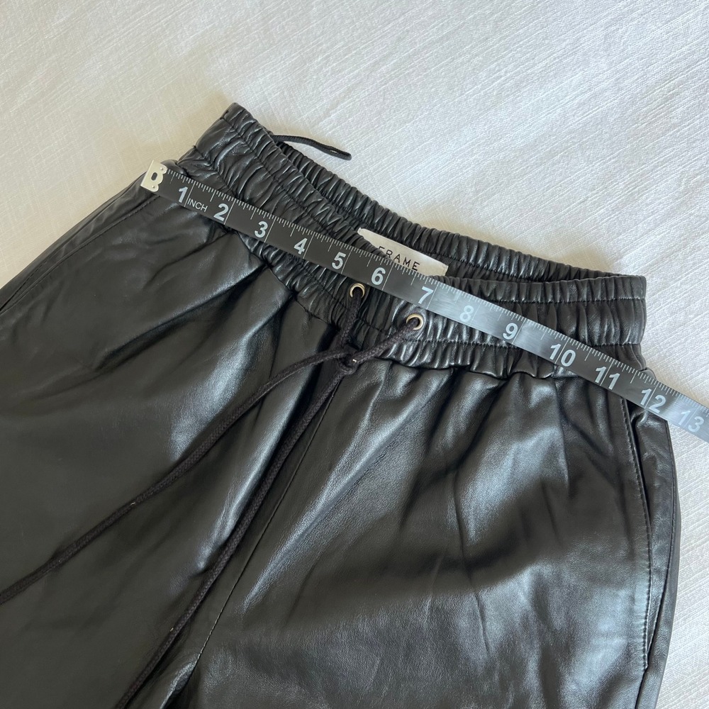 FRAME Leather Pants Drawstring Waist Straight Leg Casual Black Size 26 - Picture 6 of 8